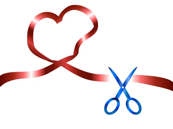 Scissors cut red heart ribbon background — Stock Vector