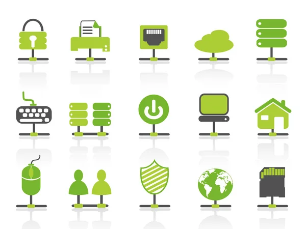 Conjunto de ícones de conexão de rede de cor verde —  Vetores de Stock