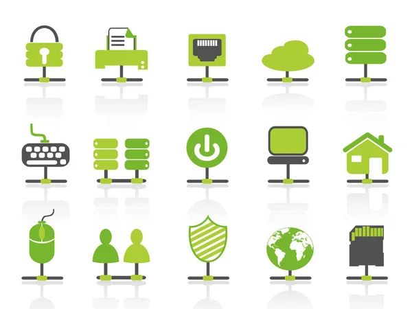 Green color network connection icons set — Stock Vector