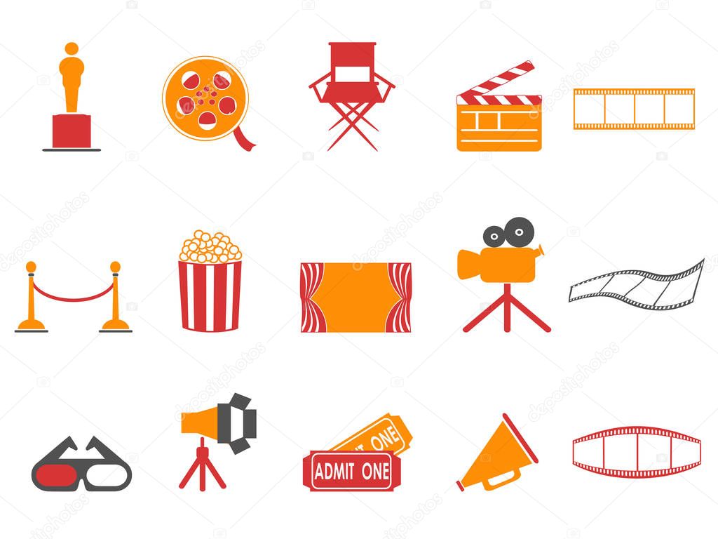 orange and red color series movies icons set