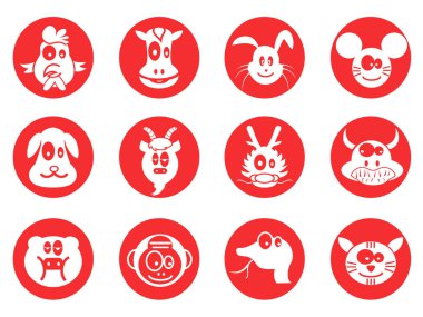 kırmızı çizgi film sevimli Çince Zodyak ikonlar ayarla