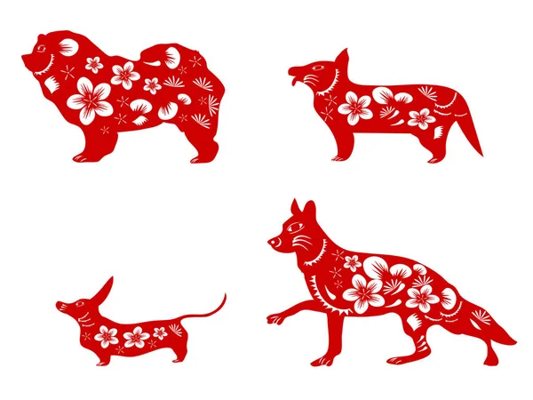 Cinese cani rossi taglio di carta — Vettoriale Stock