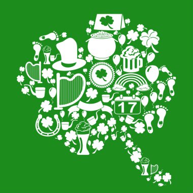 yonca yaprağı ile st patrick simgeler yeşil zemin üzerine