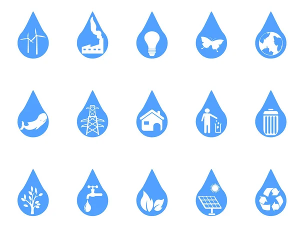 Blå eco droppe ikoner set — Stock vektor