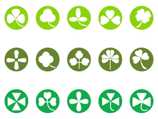 Groene klaver ronde knop icons set — Stockvector