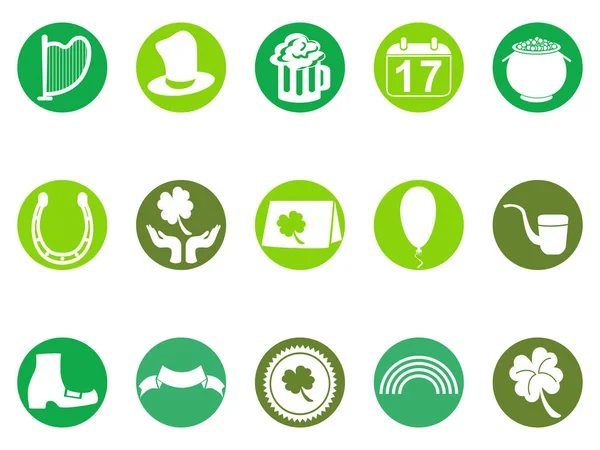 Yeşil yuvarlak st patrick's day ikonlar ayarla — Stok Vektör
