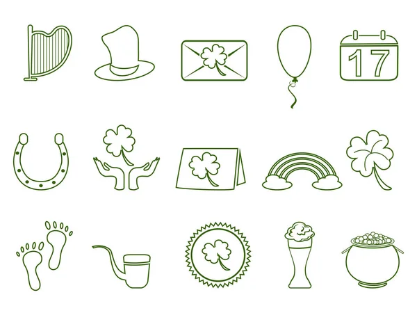 Verde st patrick 's día esquema icono conjunto — Archivo Imágenes Vectoriales