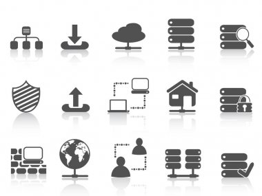 siyah ağ sunucu barındırma Icons set