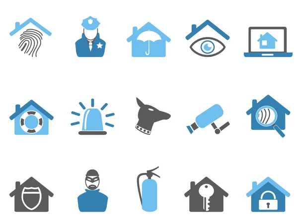 Blauwe kleur huisveiligheid icons set — Stockvector