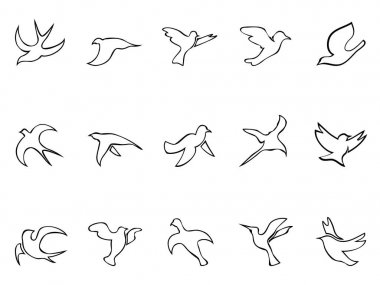 basit kuşlar anahat Icons set uçan