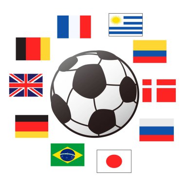 Futbol topu çevresinde ülke bayrakları