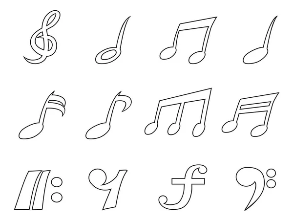 Isolated black music note outline icons set — Stock Vector