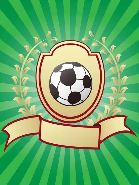 Campeonato de fútbol diseño brillante escudo de oro laurel cinta banne — Vector de stock