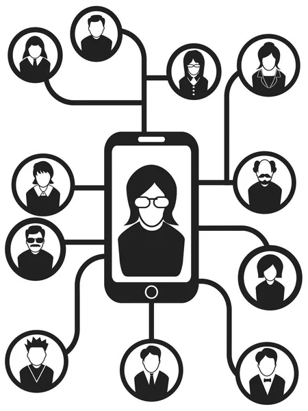 Fekete smartphone emberek hálózati háttér, vektor Stock Illusztrációk