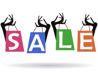 Satılık arka plan eller kadın alışveriş torbaları ile