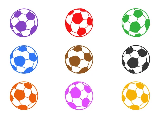 Geïsoleerde Kleur Voetbal Bal Pictogrammen Instellen Van Witte Achtergrond — Stockvector