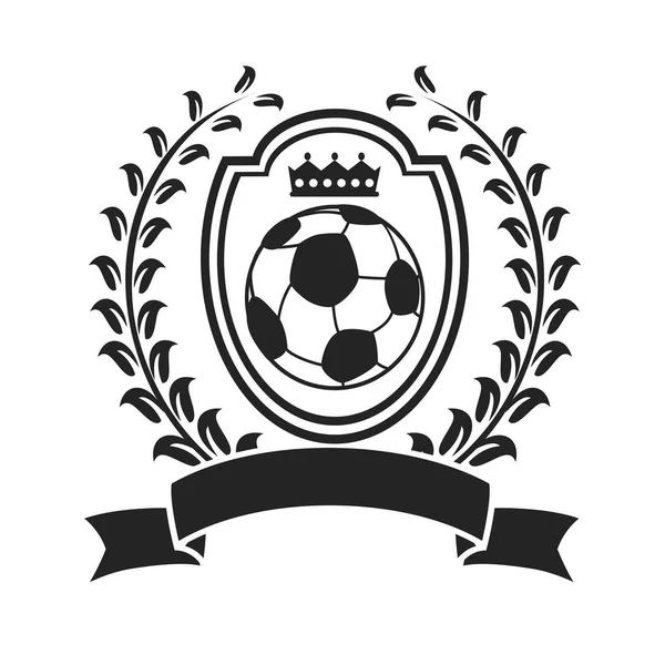 Fútbol Negro Aislado Con Logotipo Bandera Corona Escudo Fondo Blanco — Vector de stock