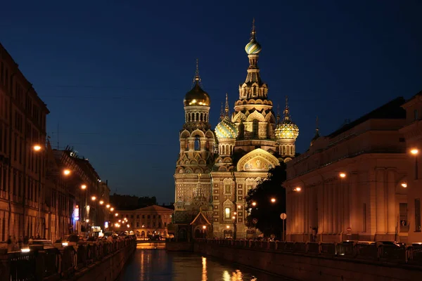 Kerk Van Verlosser Het Bloed Sint Petersburg Nacht Weergave Stockfoto