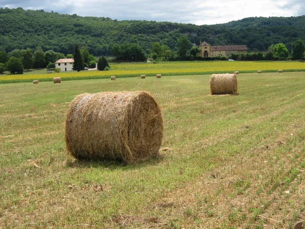 ペリゴードにある丸い干し草の山 — ストック写真