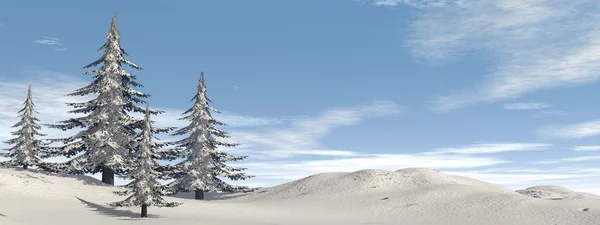 Paysage de sapins d'hiver - rendu 3D — Photo