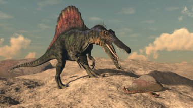 Spinosaurus dinozor bir yılan - 3d render avcılık