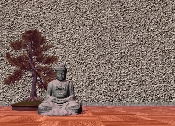Buddha in a room - 3D render — Stock Photo, Image