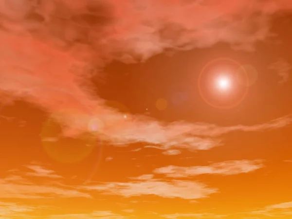 Sol en el fondo naranja del cielo al atardecer - 3D render —  Fotos de Stock