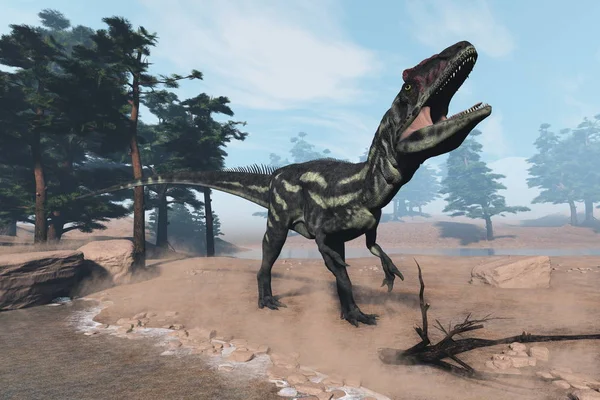Rugido de dinosaurios Allosaurus - 3D render — Foto de Stock