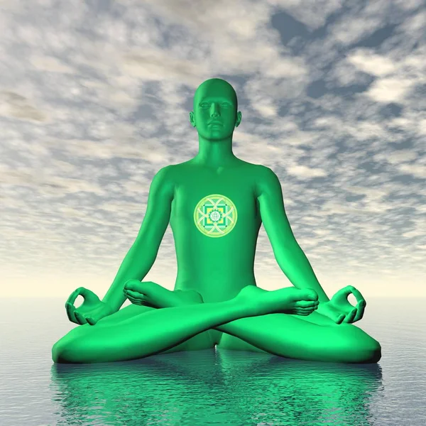 Zöld anahata vagy a szív csakra meditáció - 3d render — Stock Fotó