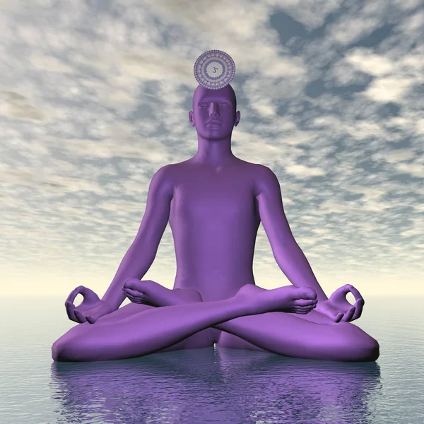 Lila lila sahasrara vagy a korona csakra meditáció - 3d render — Stock Fotó