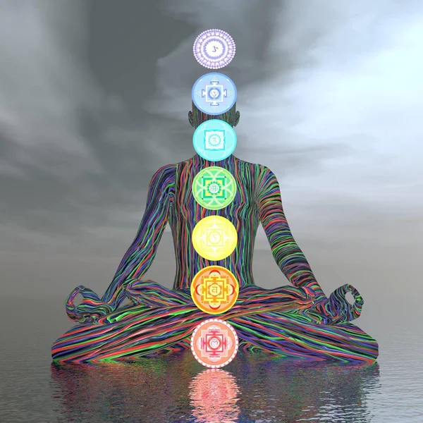 Chakras cloudy meditation - 3D render — Stock Photo, Image