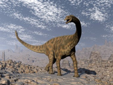Spinophorosaurus dinosaur walking in the desert - 3D render clipart