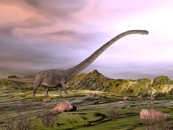 Omeisaurus chůzi v poušti - 3d vykreslení — Stock fotografie