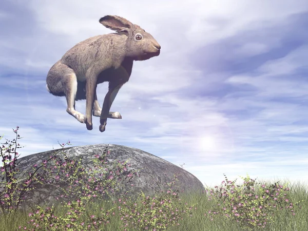 Jumping hare - 3D render — Stock Photo, Image