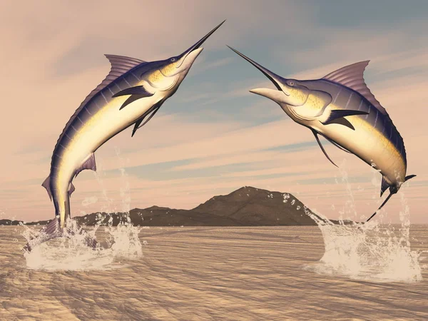 Marlin fishes danse - 3D render — Stock Photo, Image