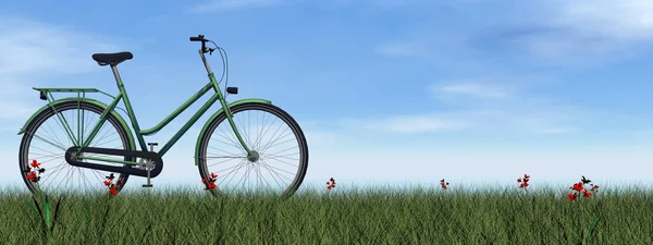 绿色女士自行车-3d 渲染 — 图库照片