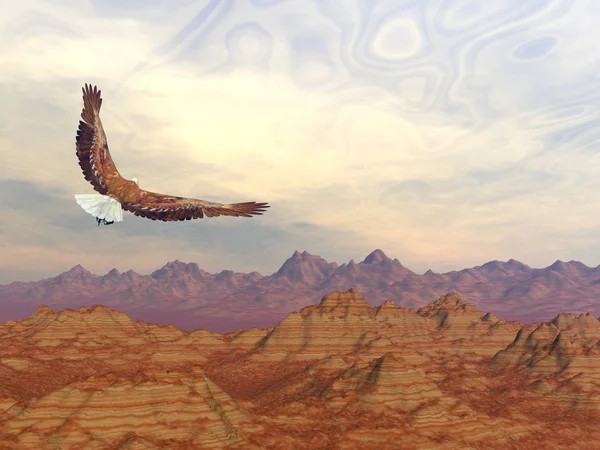 Bald eagle flying upon rocky mountains - 3D render — Stock Photo, Image