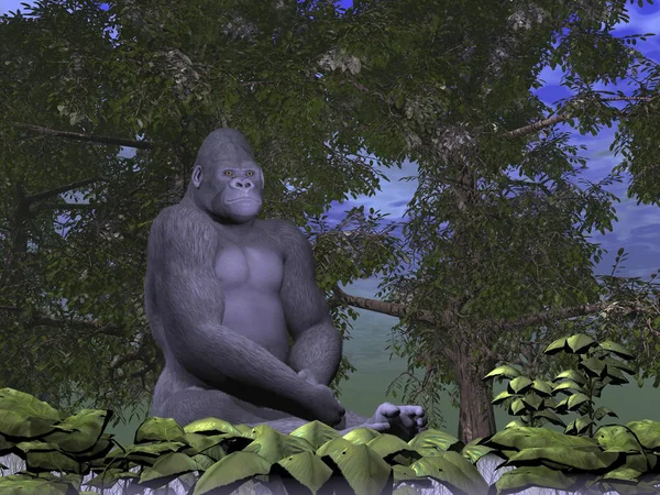 Gorilla Monkey Thinking - 3D-Darstellung — Stockfoto