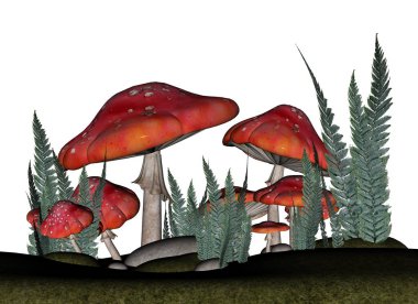 -3d render kırmızı Sinek mantarı mantar