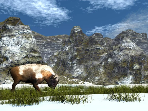 Bison v horských - 3d vykreslení — Stock fotografie