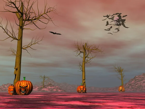 Visages de citrouille Halloween - rendu 3D — Photo