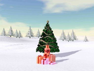 Dağdaki Noel ağacı - 3D render
