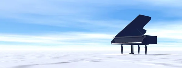 Clásico piano negro de cola en la naturaleza invernal - 3D render — Foto de Stock