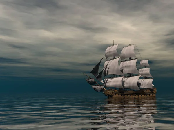 Vecchia nave mercantile sull'oceano - rendering 3D — Foto Stock