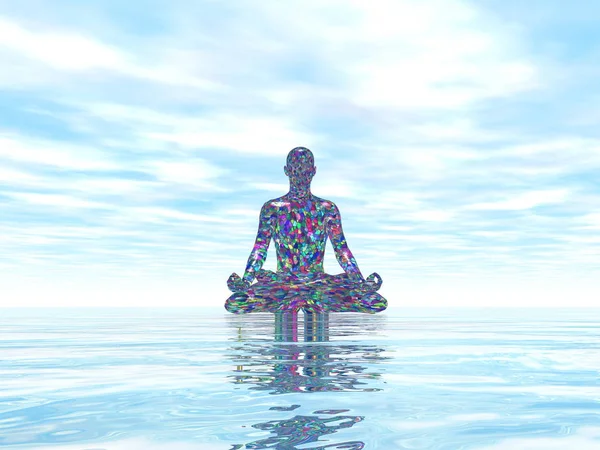 Colorful meditation by peaceful human - 3D render — Stock Photo, Image