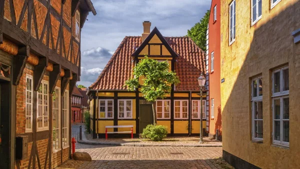Street and houses in Ribe town, Denmark — Stock Photo, Image