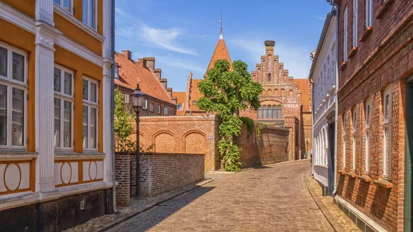 Street and houses in Ribe town, Denmark — Stock Photo, Image