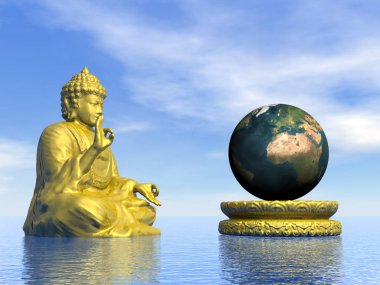 Buda, Dünya 'nın güvenliği için meditasyon yapıyor.