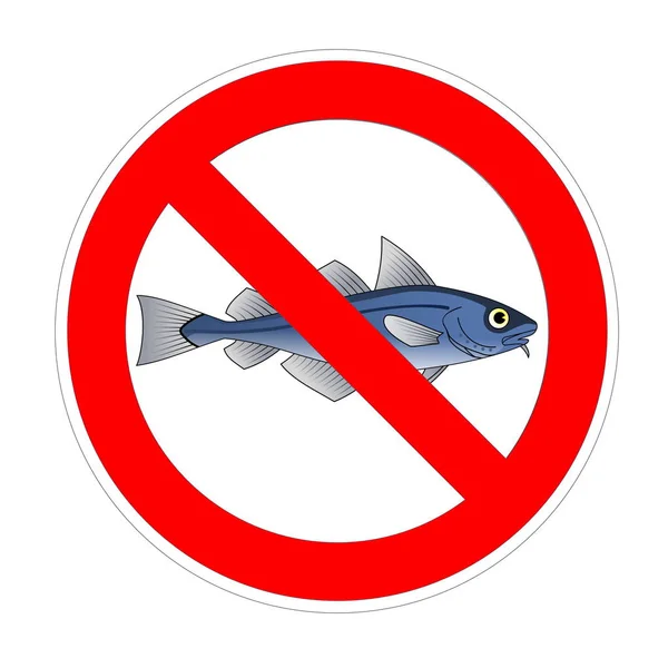 No fish forbidden sign, red prohibition symbol — Stock Photo, Image