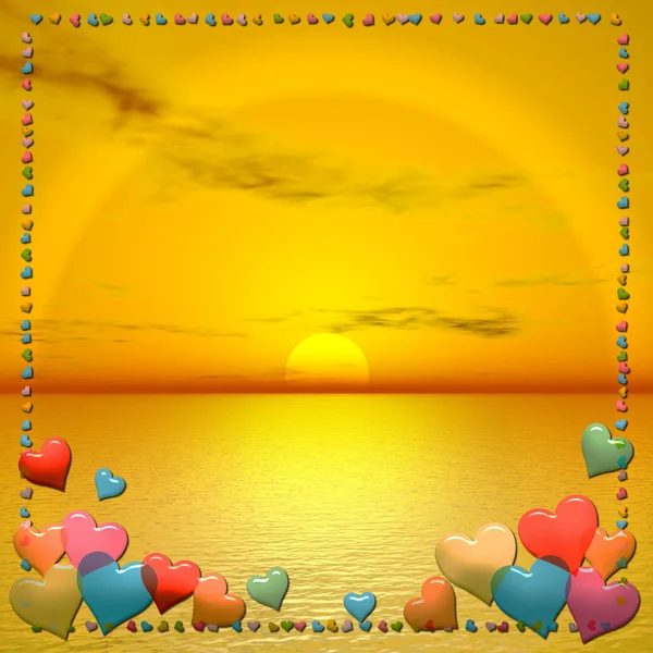 Valentines day heart frame by sunset - 3D render — 图库照片